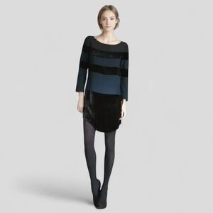 Rebecca Taylor Velvet Striped Shift Dress 3/4 Sleeve Black Women’s Size Small